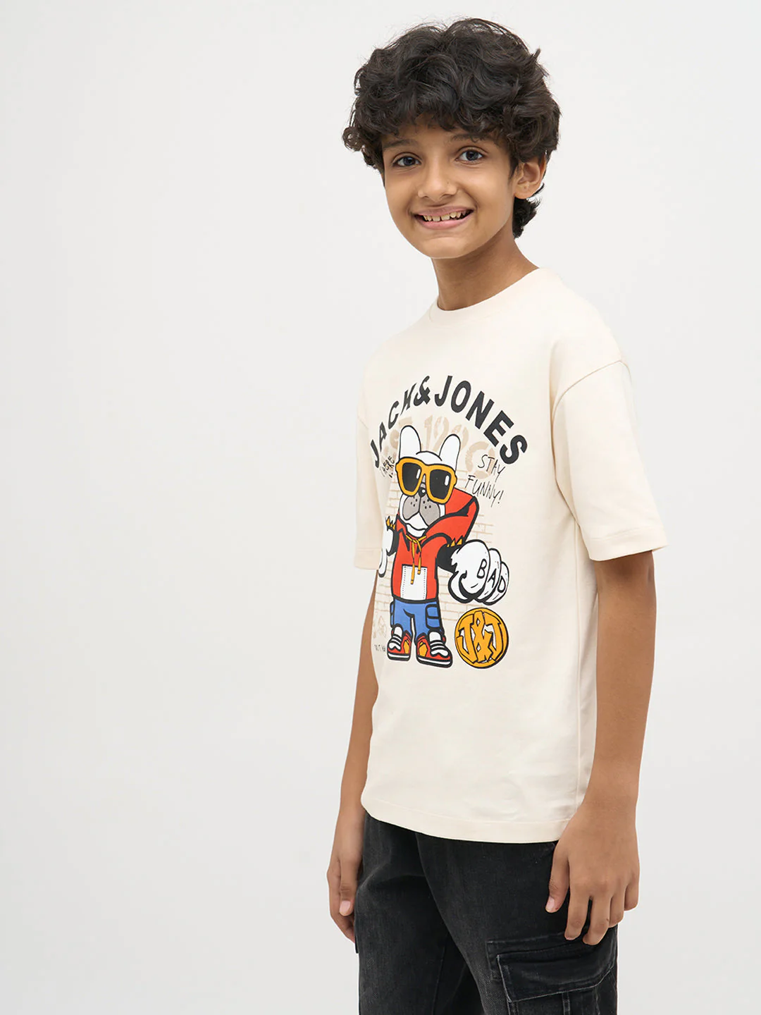 Cream Doggo Print Cotton T-Shirt - Image 3