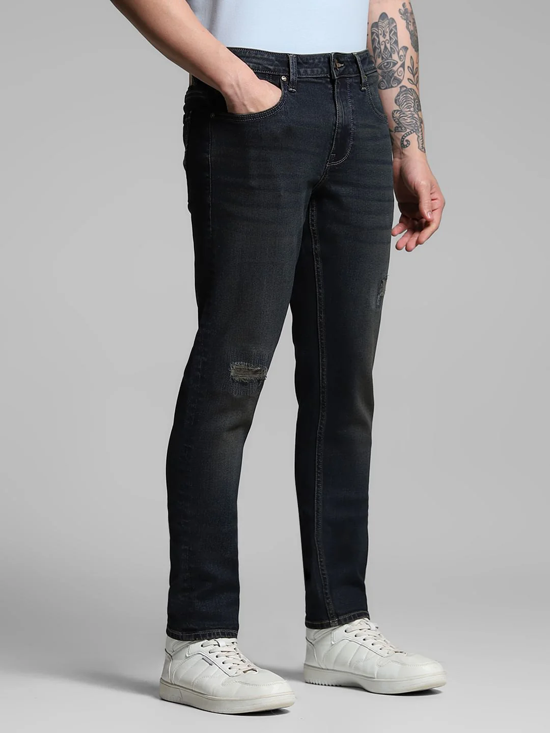 Dark Blue Distressed Glenn Slim Fit Jeans - Image 2