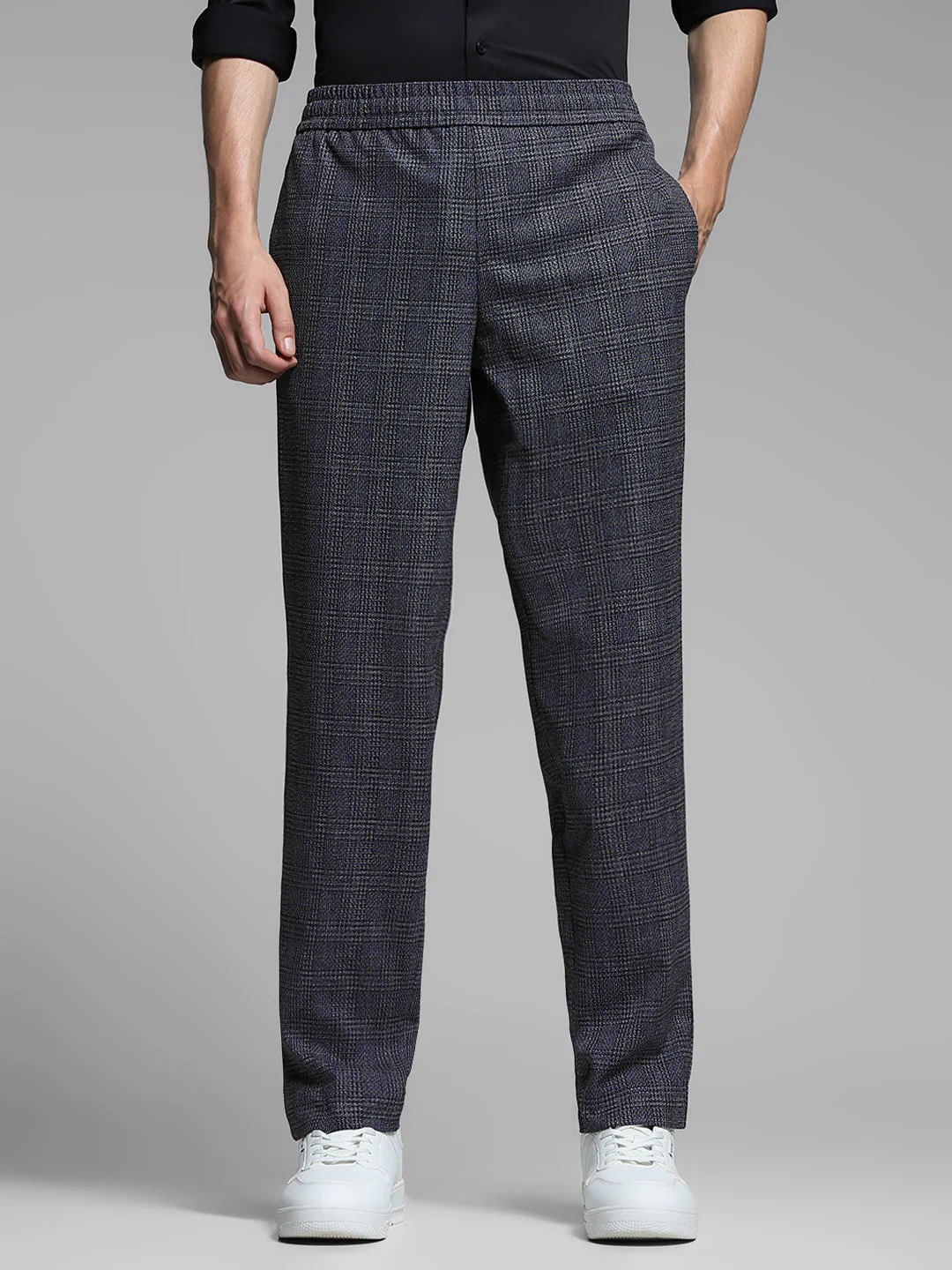 Black Check Print Slim Fit Chinos