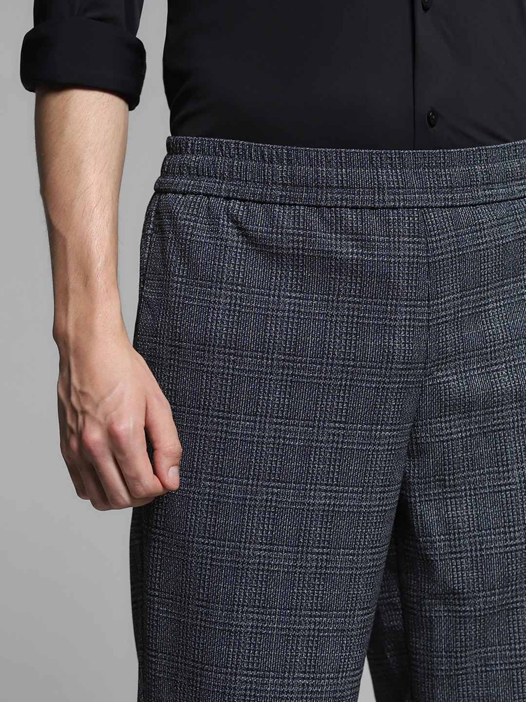 Black Check Print Slim Fit Chinos - Image 4