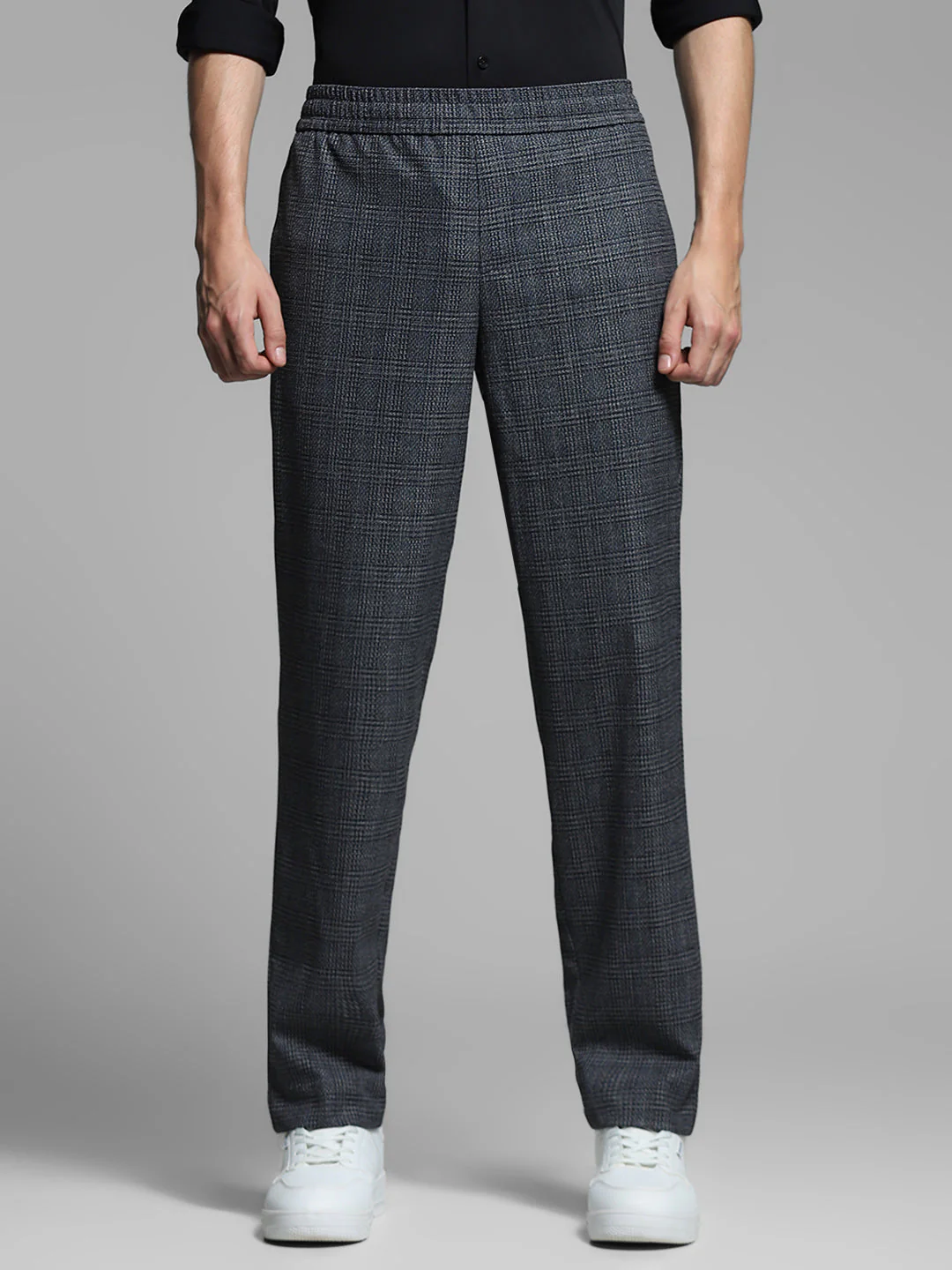 Black Check Print Slim Fit Chinos - Image 7