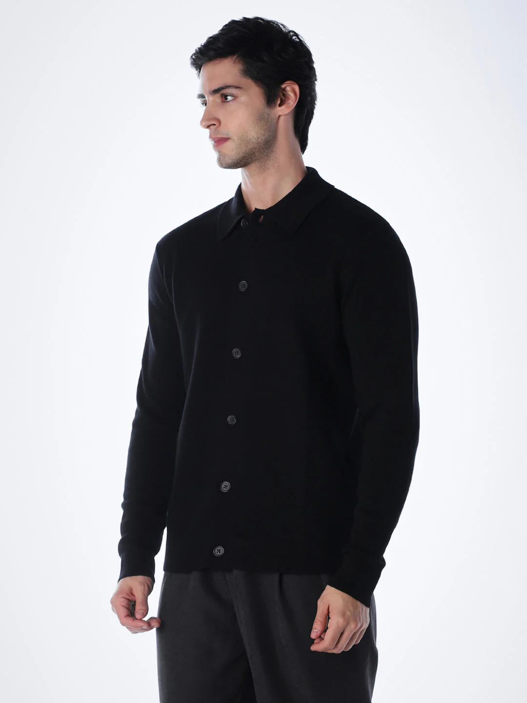 Black Flat Knit Cotton Cardigan - Image 3