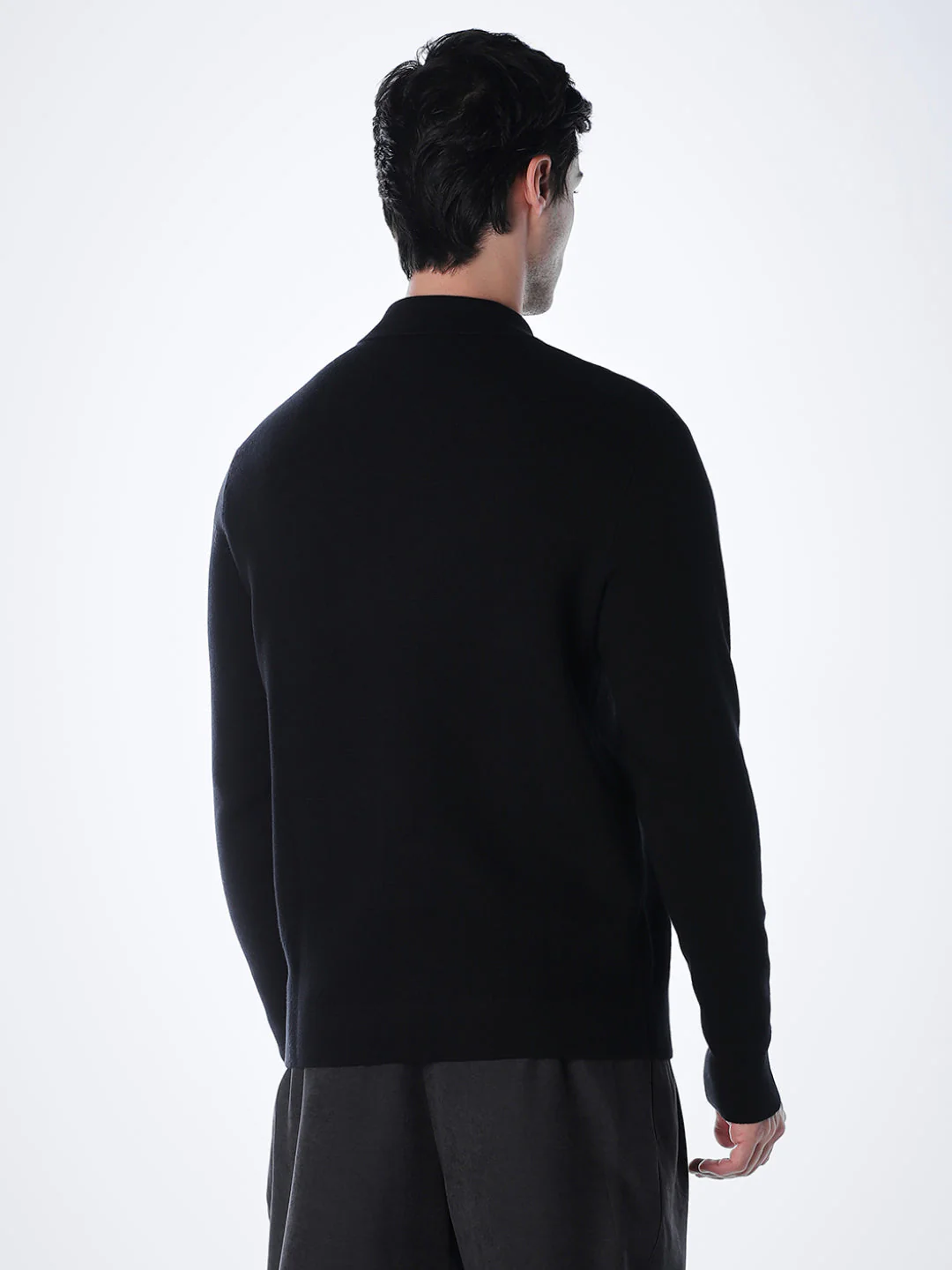 Black Flat Knit Cotton Cardigan - Image 4