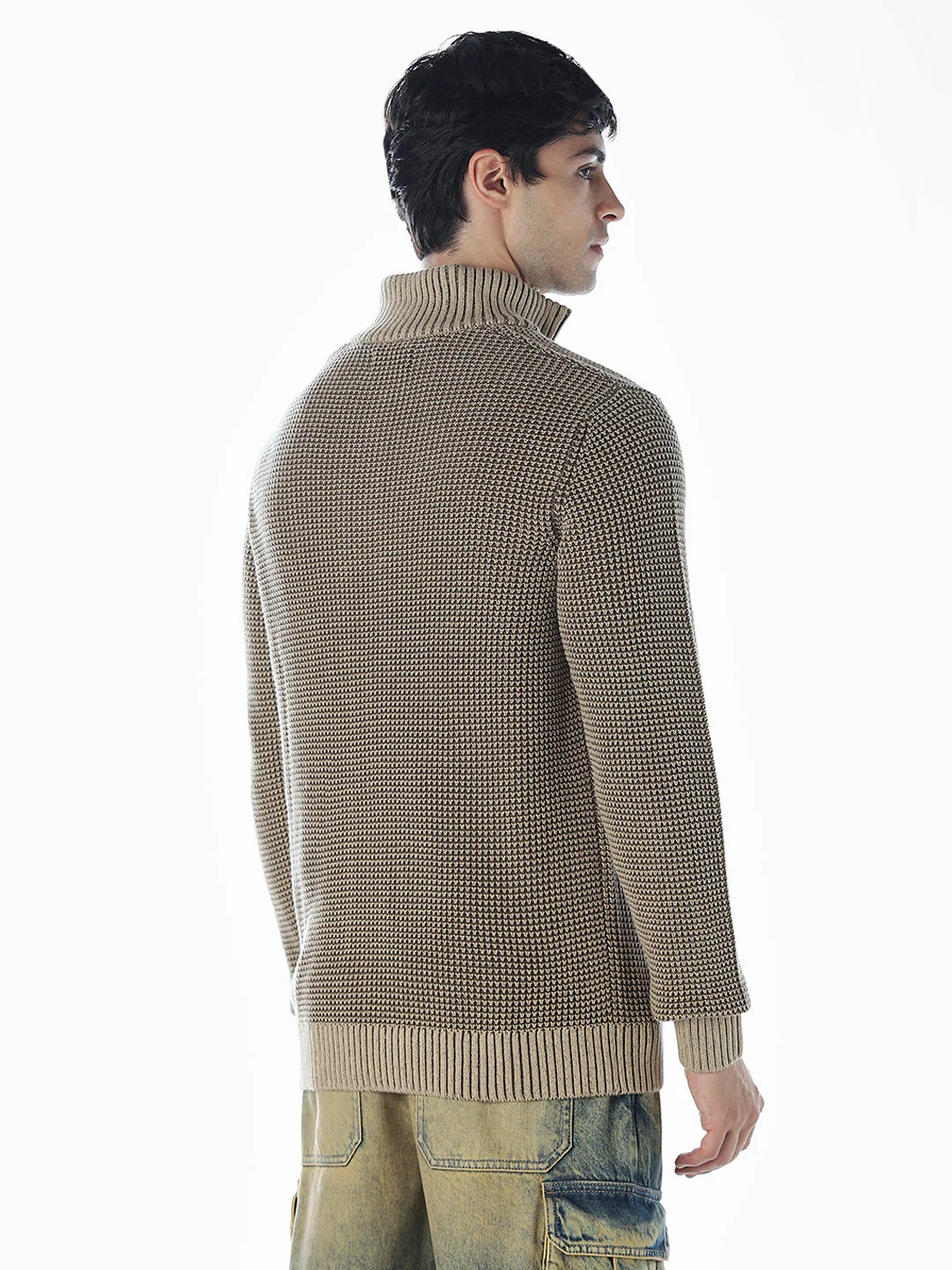 High-Neck Flat Knit - Brown - Image 4