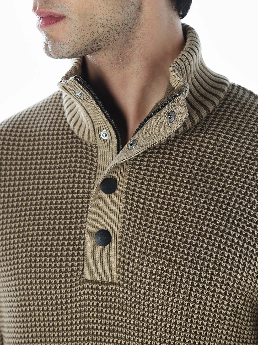 High-Neck Flat Knit - Brown - Image 5