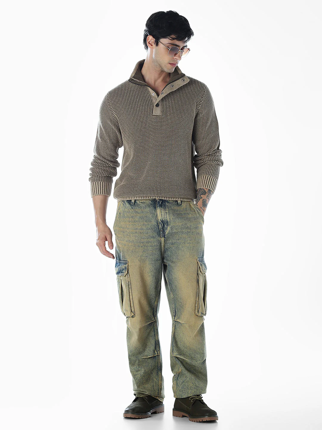 High-Neck Flat Knit - Brown - Image 6