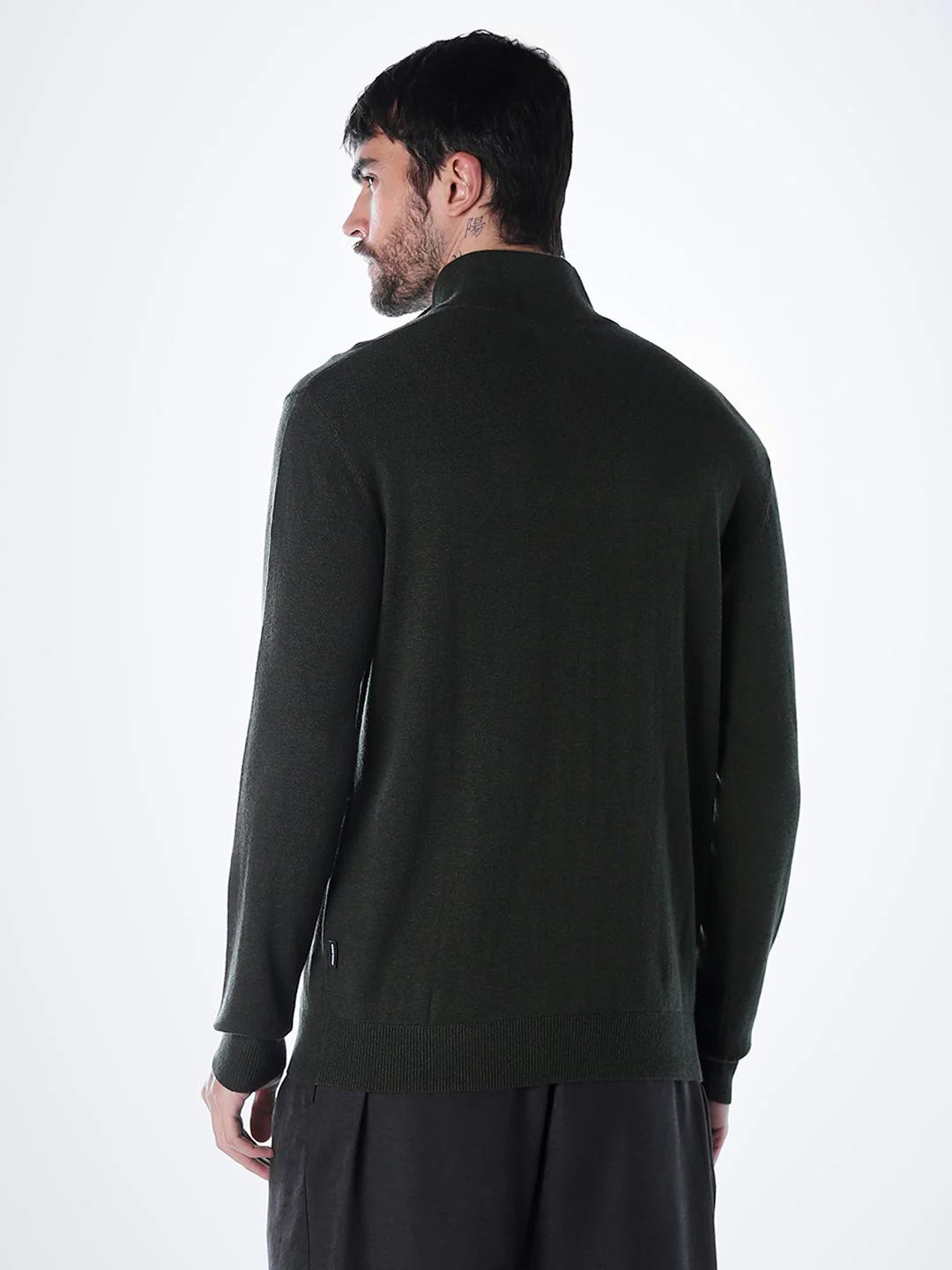 Zip-Up High Neck Flat Knit - Green - Image 5