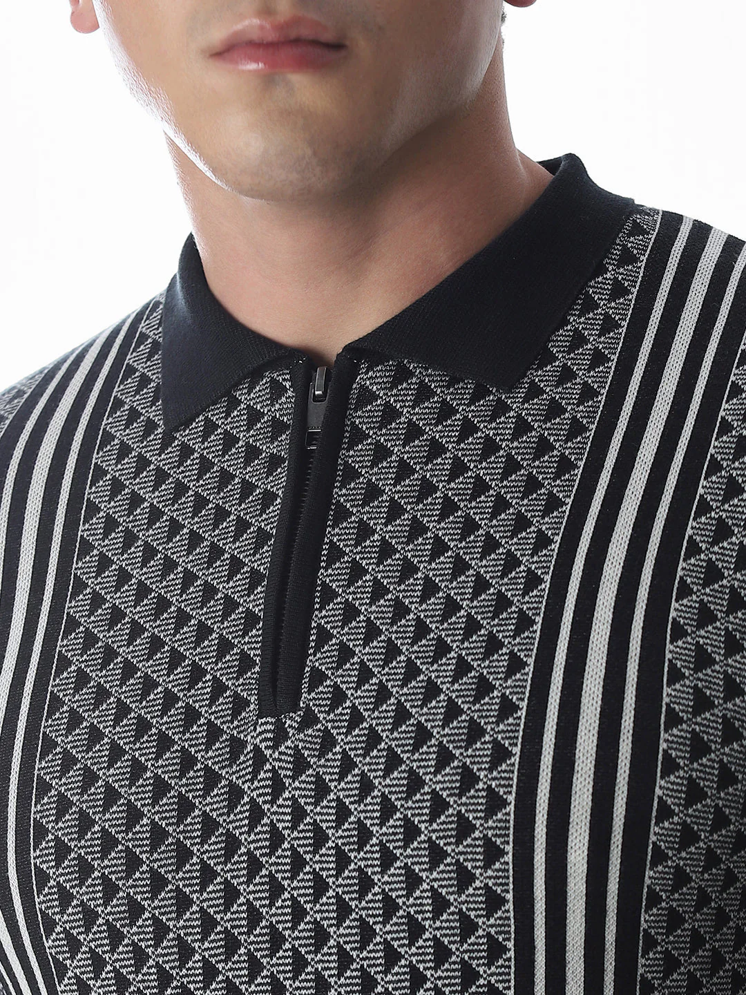 Zipper Detailing Flat Knit Polo - Image 5