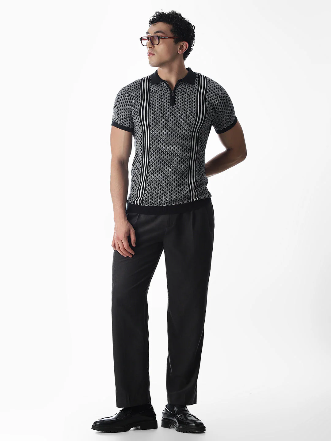 Zipper Detailing Flat Knit Polo - Image 6