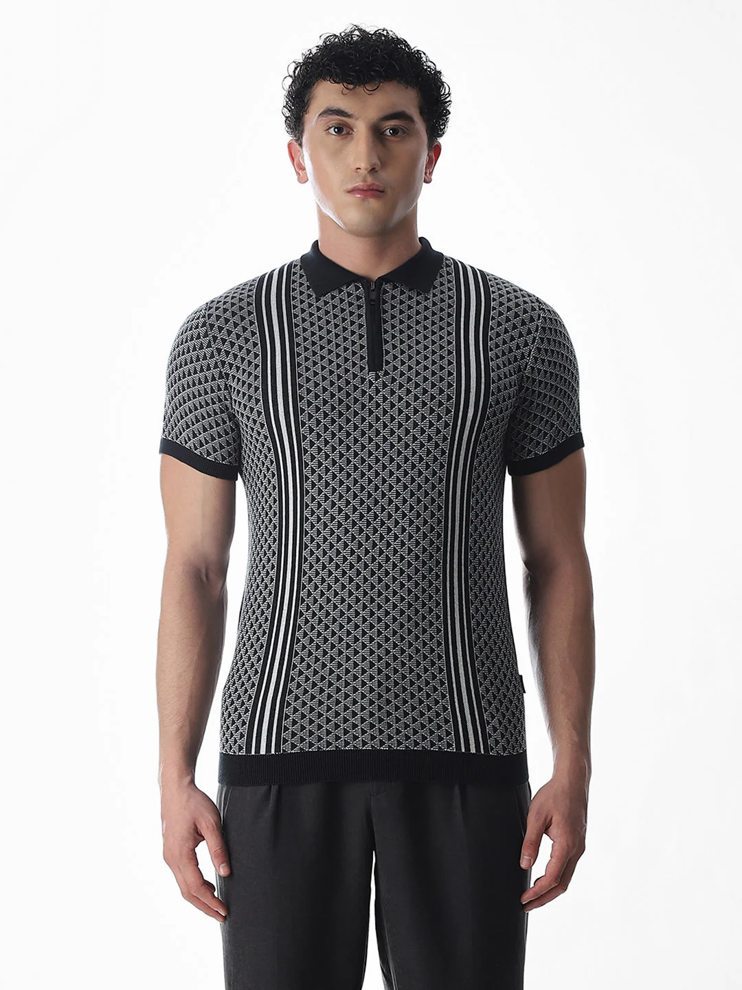 Zipper Detailing Flat Knit Polo - Image 8