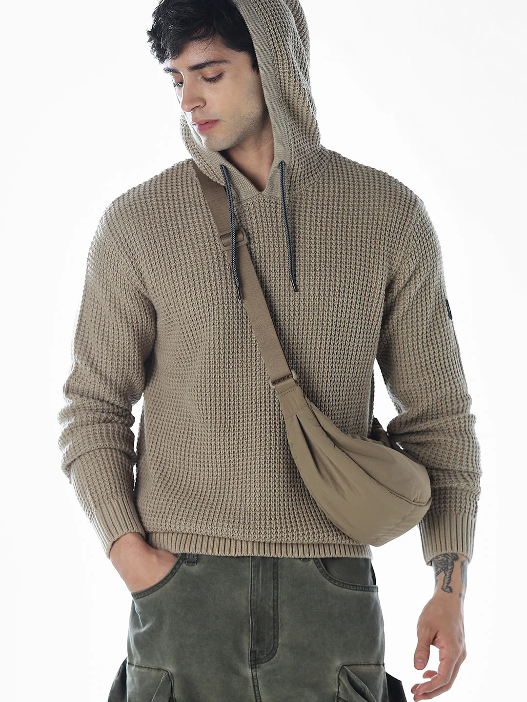 Textured Oversized Hooded Pullover