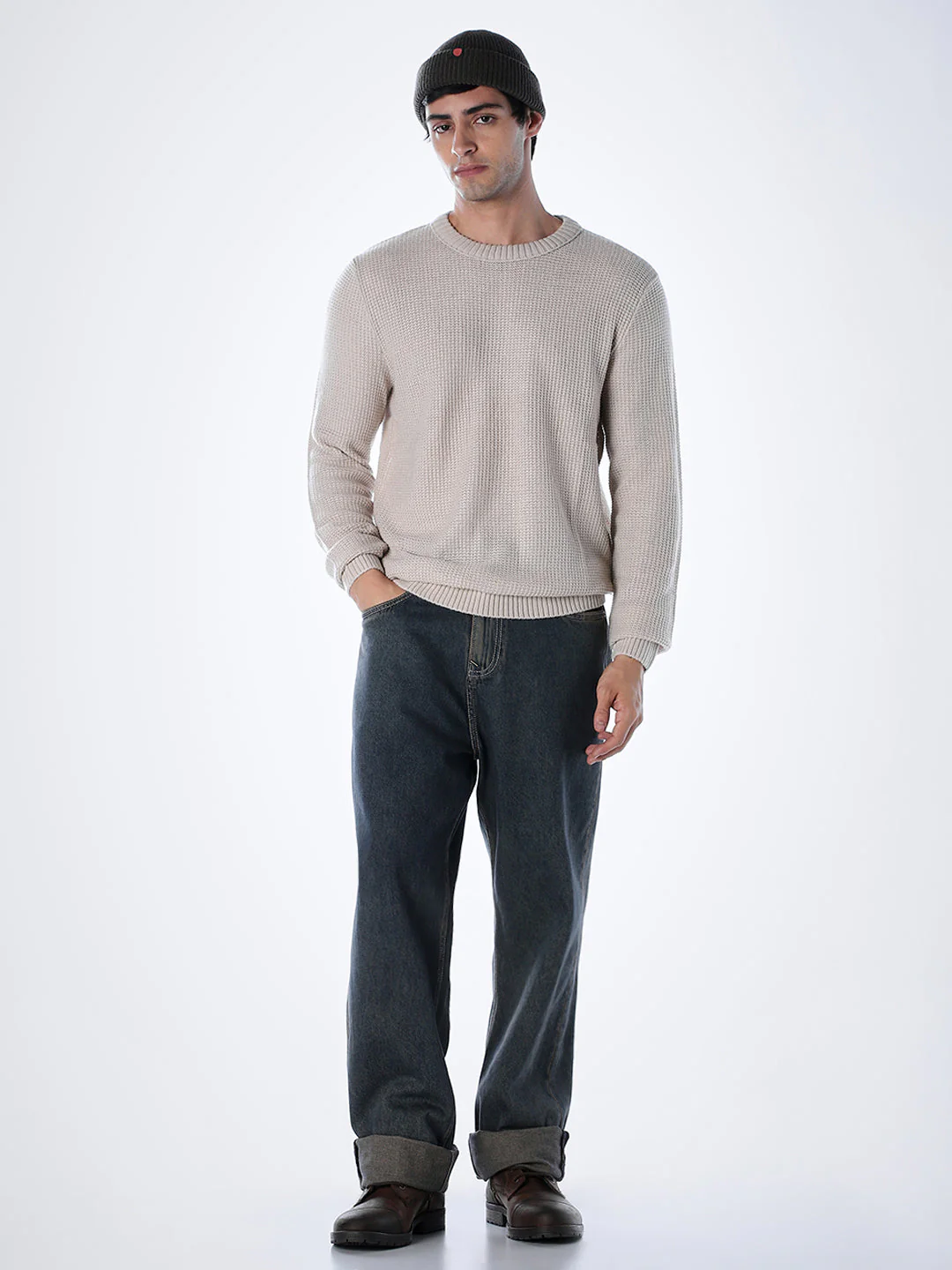 Grey Cotton Flat Knit Pullover - Image 6