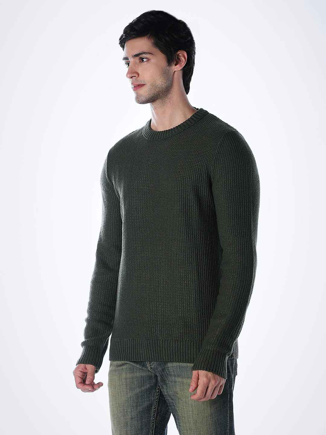 Green Cotton Flat Knit Pullover - Image 3