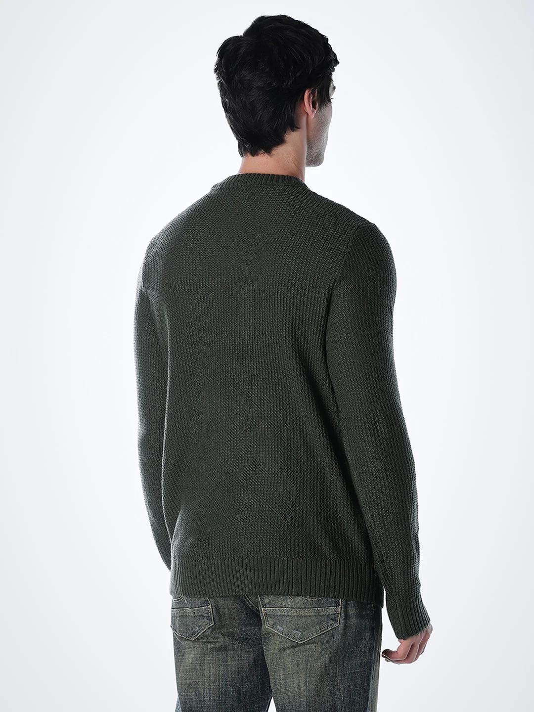 Green Cotton Flat Knit Pullover - Image 4