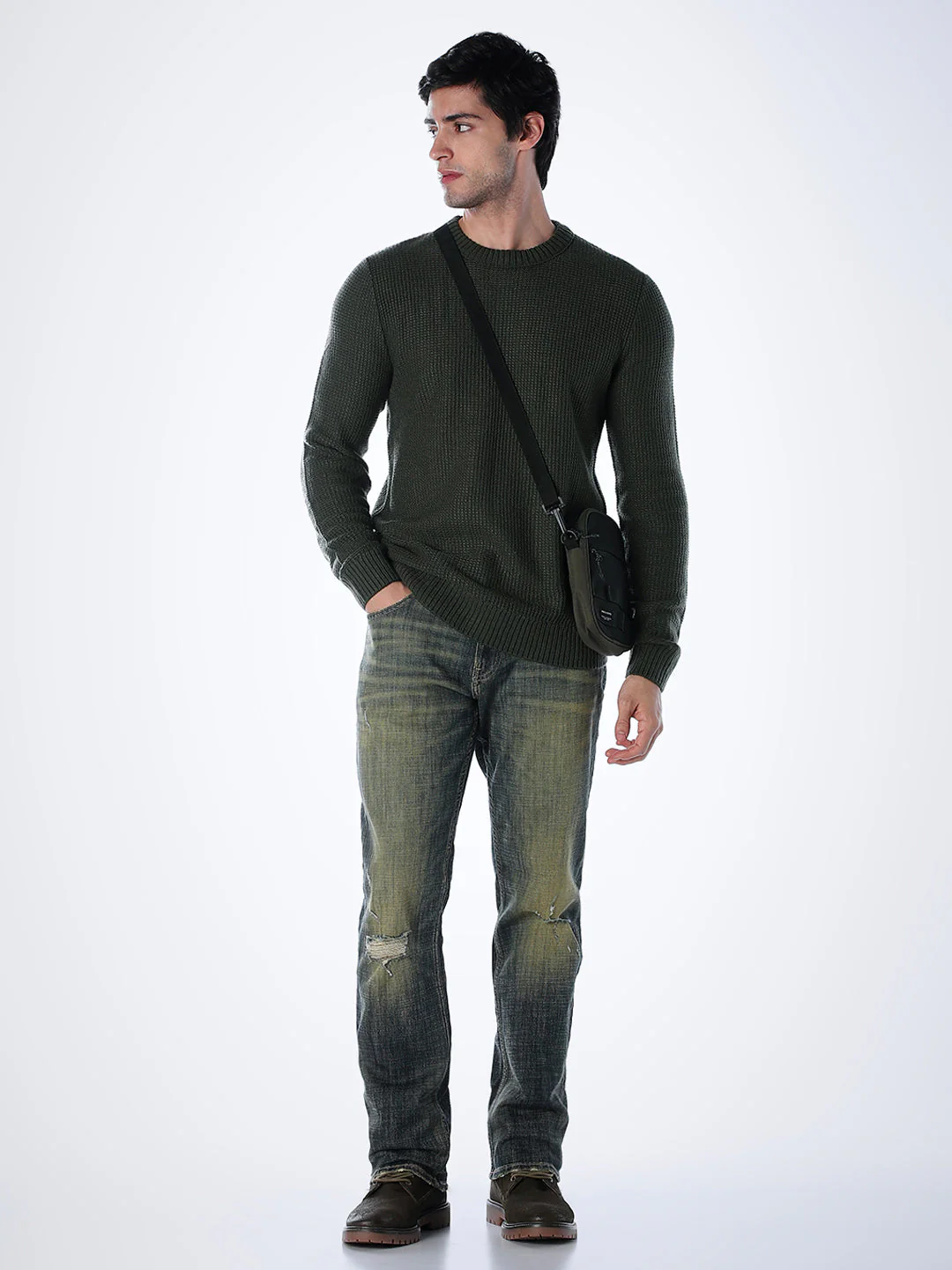 Green Cotton Flat Knit Pullover - Image 6