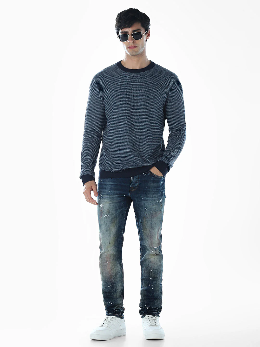 Striped Flat Knit Cotton Pullover - Image 6