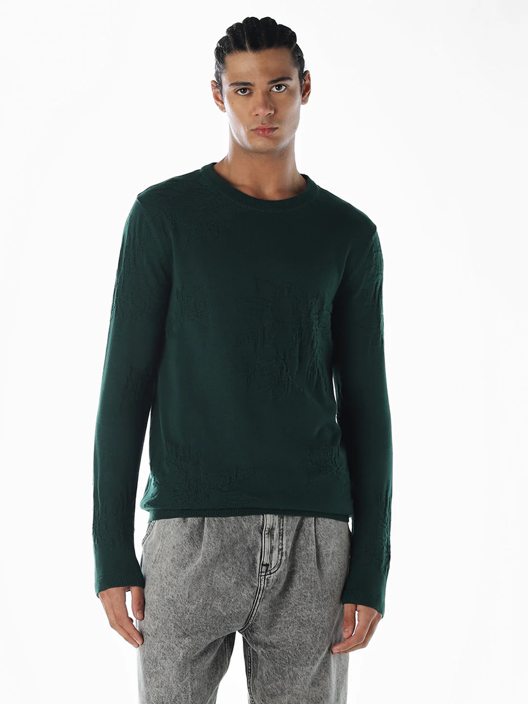 Printed Flat Knit Oversized Pullover - Green - Image 2