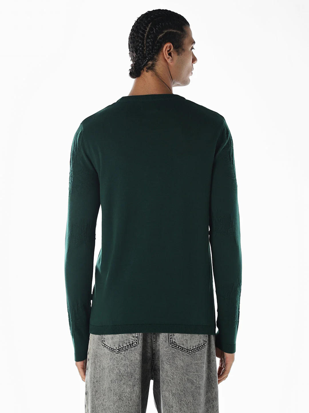 Printed Flat Knit Oversized Pullover - Green - Image 4