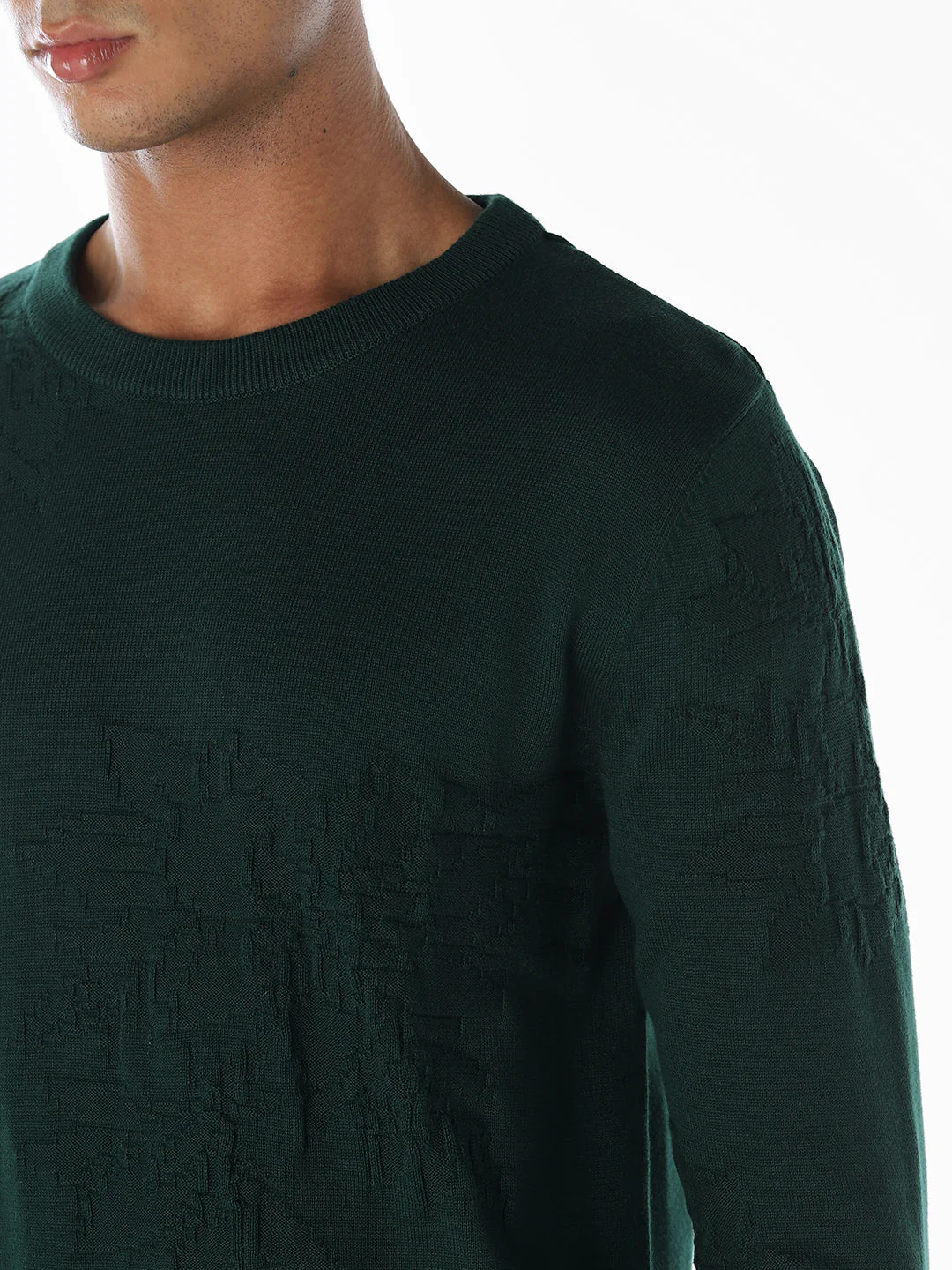 Printed Flat Knit Oversized Pullover - Green - Image 5