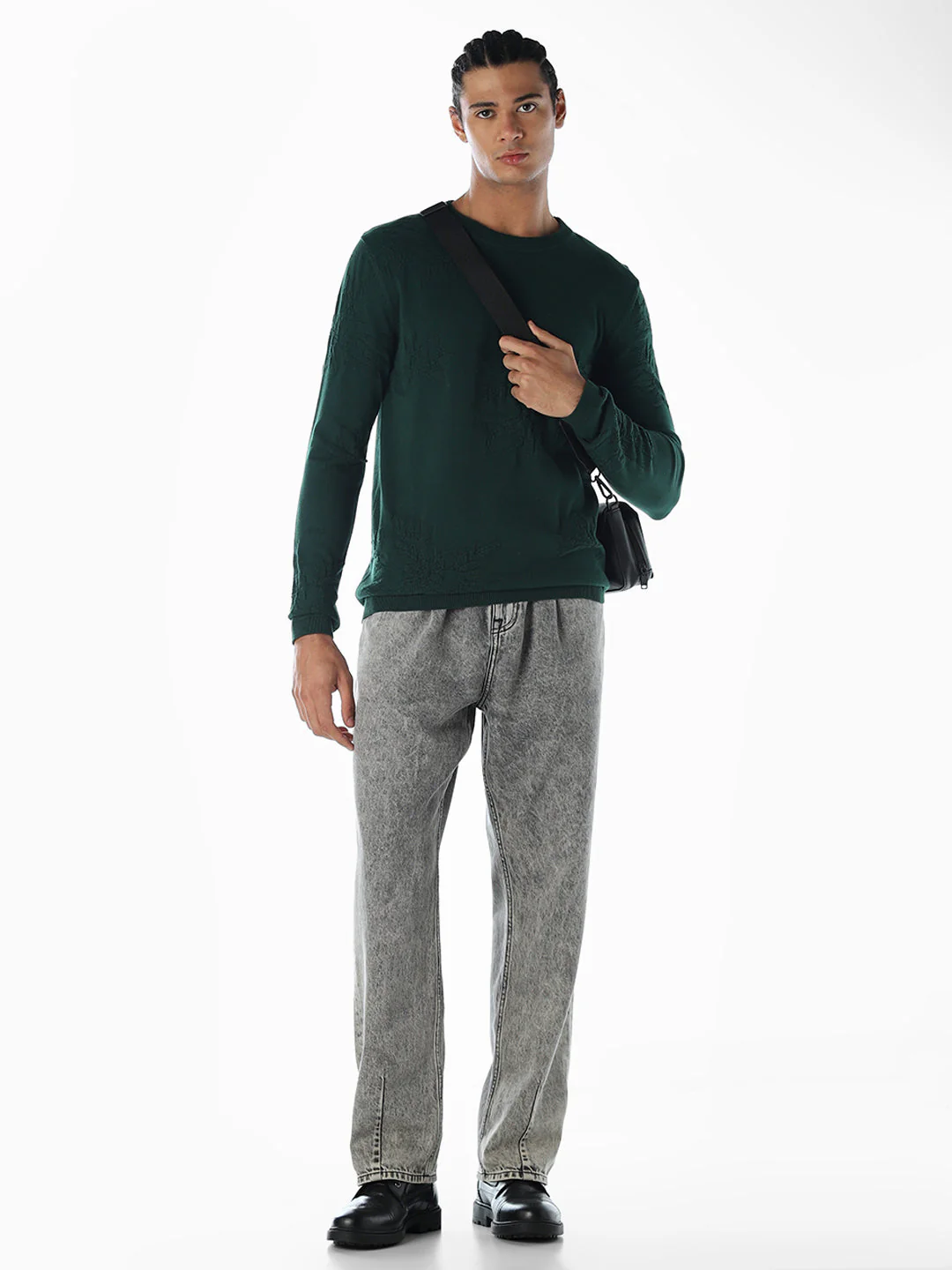Printed Flat Knit Oversized Pullover - Green - Image 6
