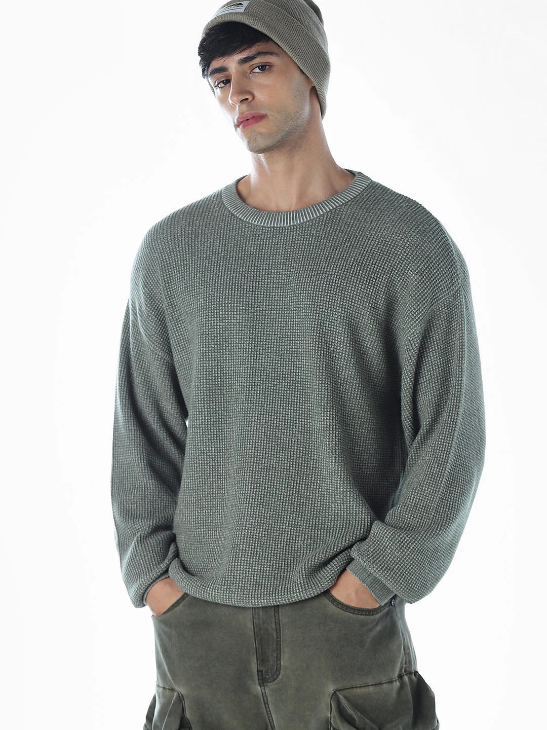 Textured Stretch Oversized Pullover