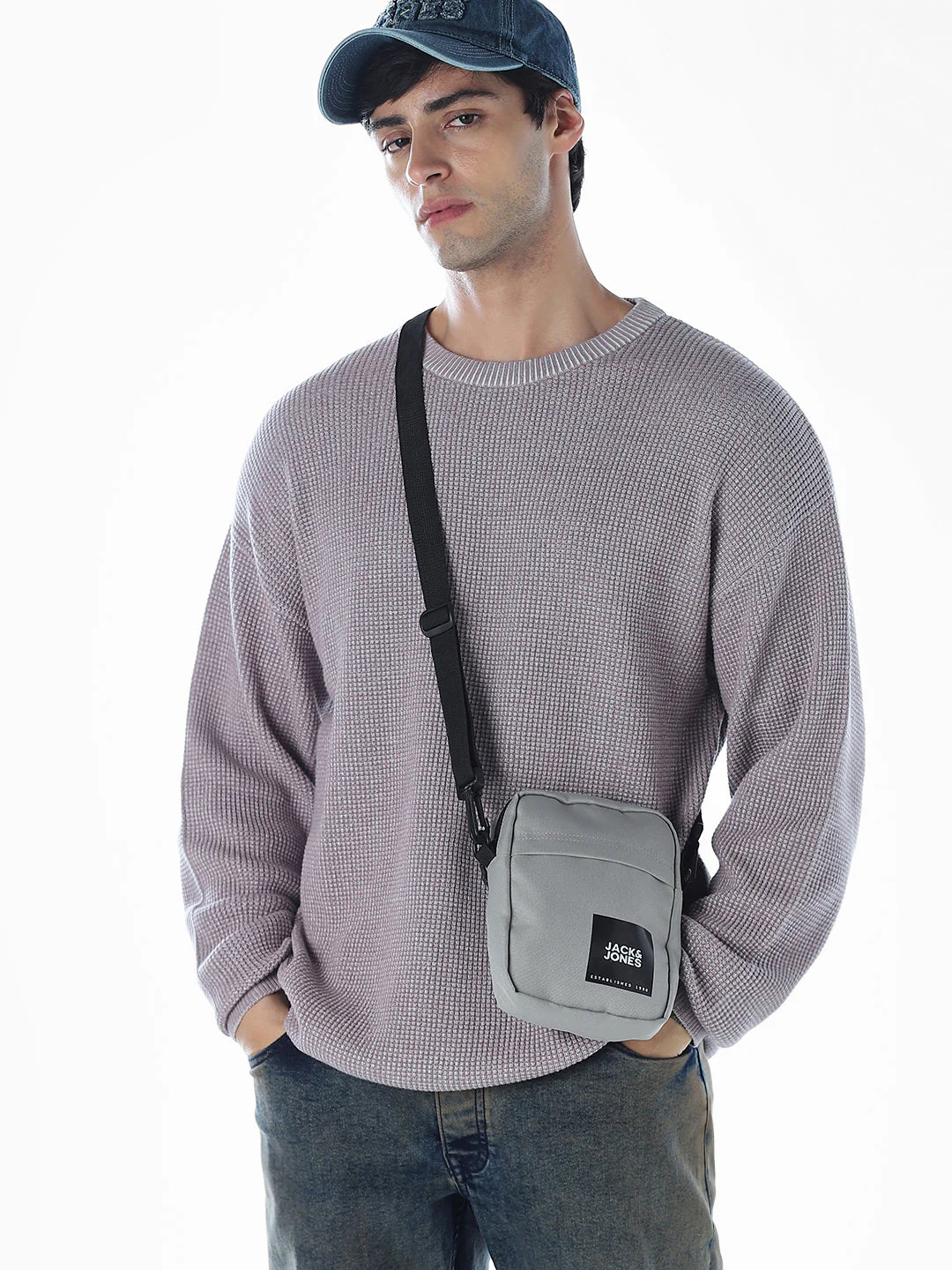 Textured Stretch Oversized Pullover - Grey