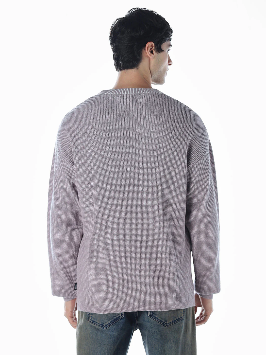 Textured Stretch Oversized Pullover - Grey - Image 4