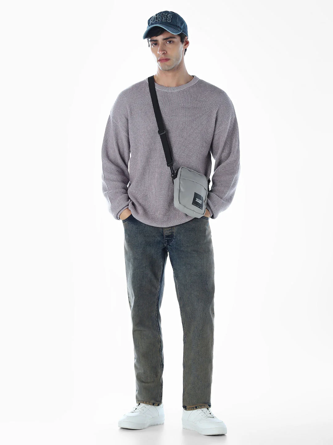 Textured Stretch Oversized Pullover - Grey - Image 6