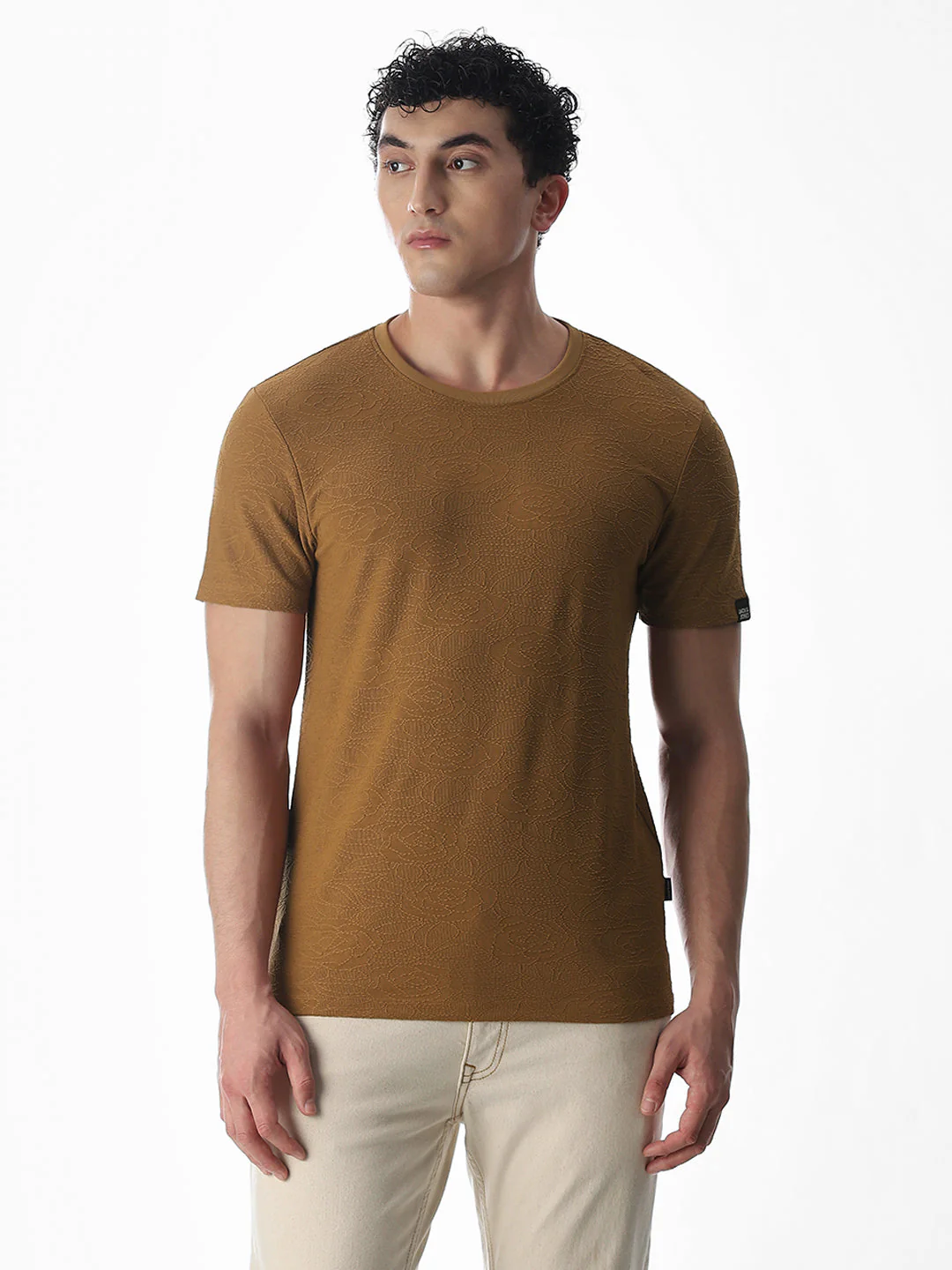 Cut & Sew Jacquard T-shirt - Brown - Image 2