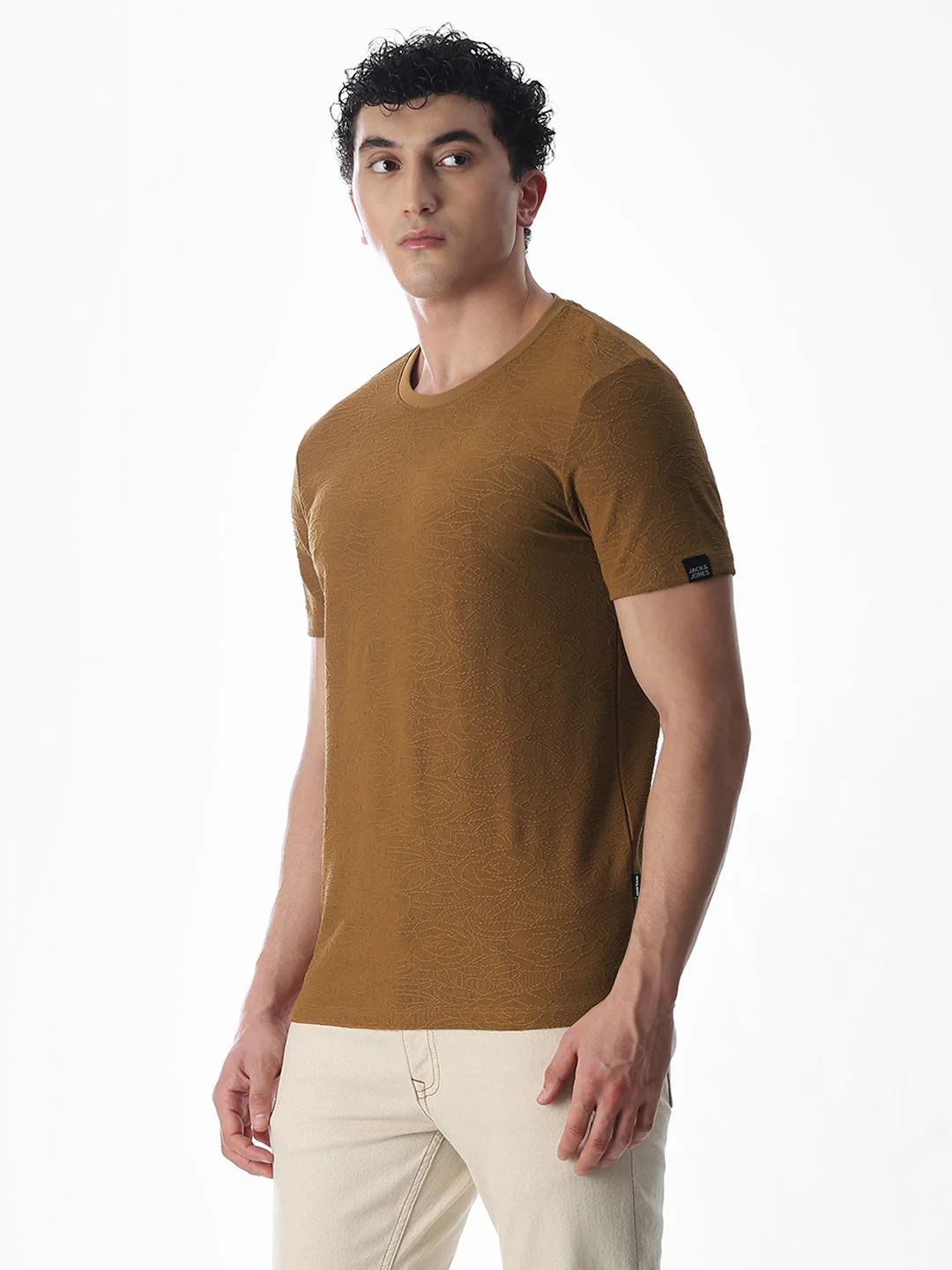 Cut & Sew Jacquard T-shirt - Brown - Image 3