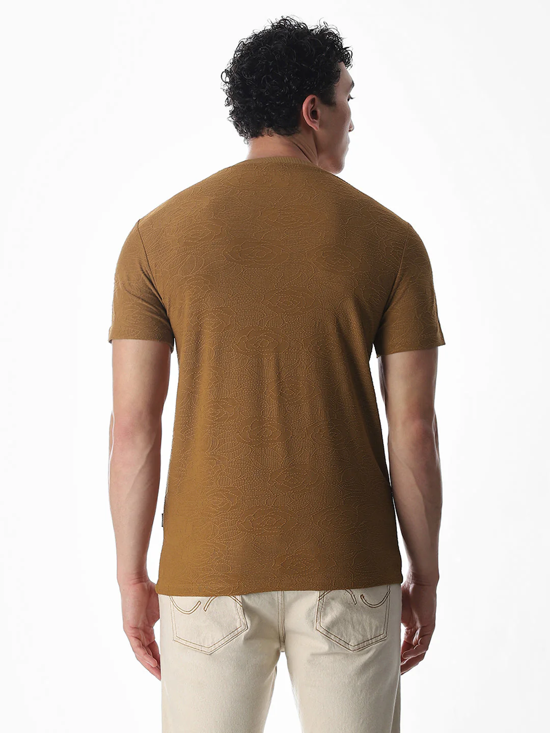 Cut & Sew Jacquard T-shirt - Brown - Image 4