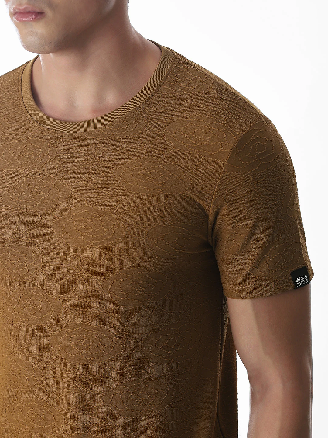 Cut & Sew Jacquard T-shirt - Brown - Image 5