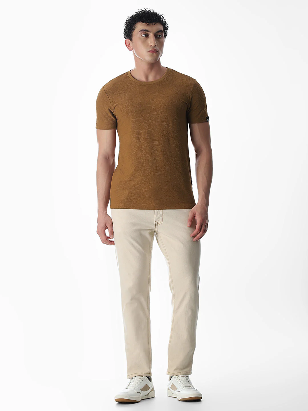 Cut & Sew Jacquard T-shirt - Brown - Image 6