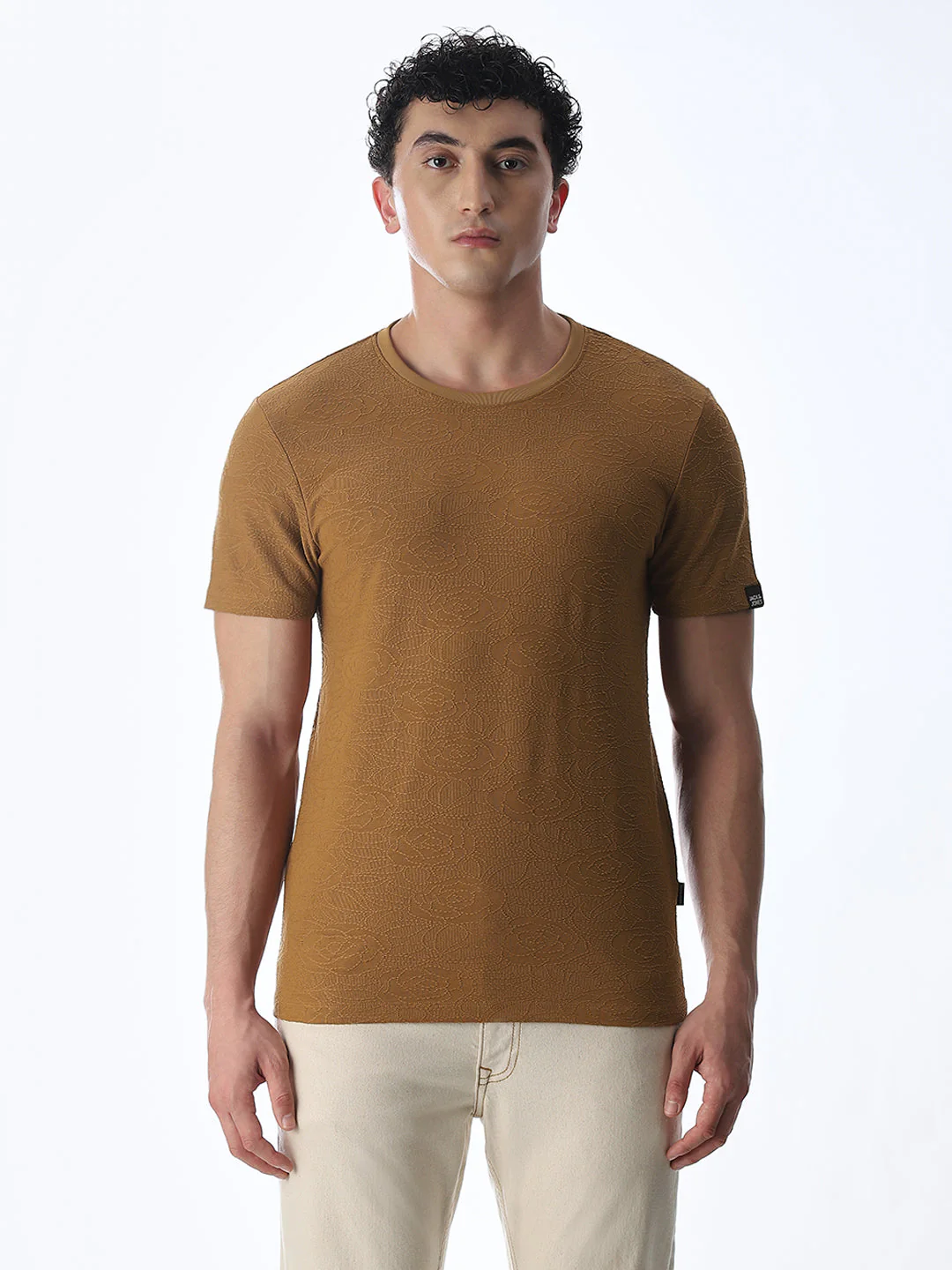 Cut & Sew Jacquard T-shirt - Brown - Image 8