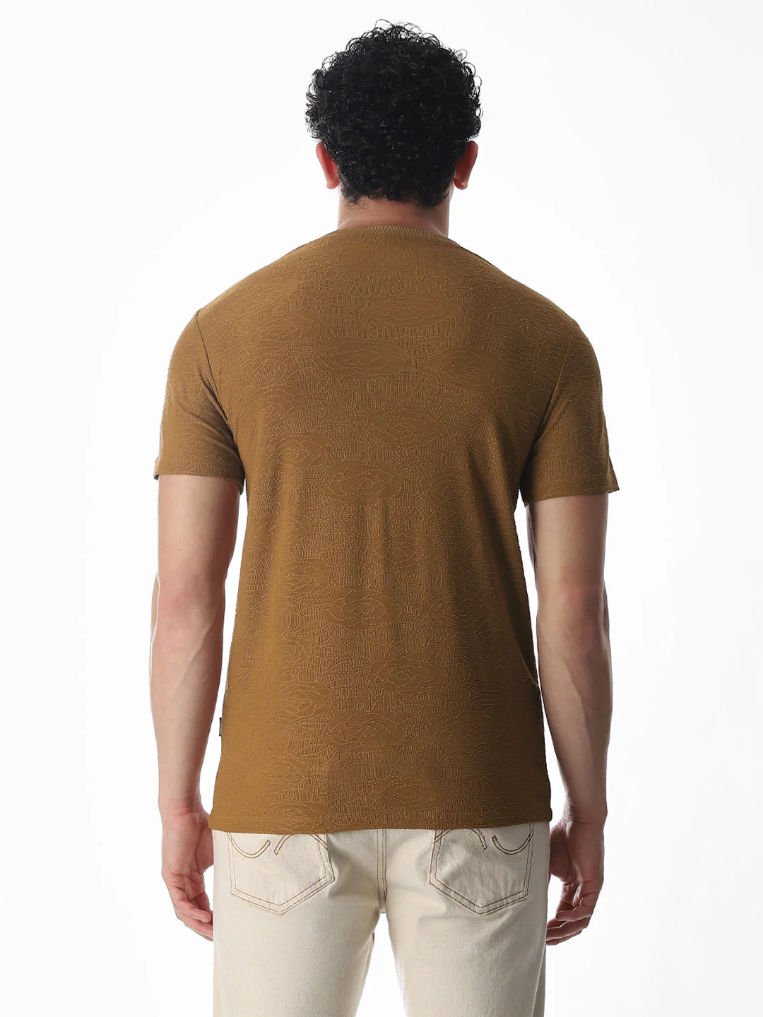 Cut & Sew Jacquard T-shirt - Brown - Image 9