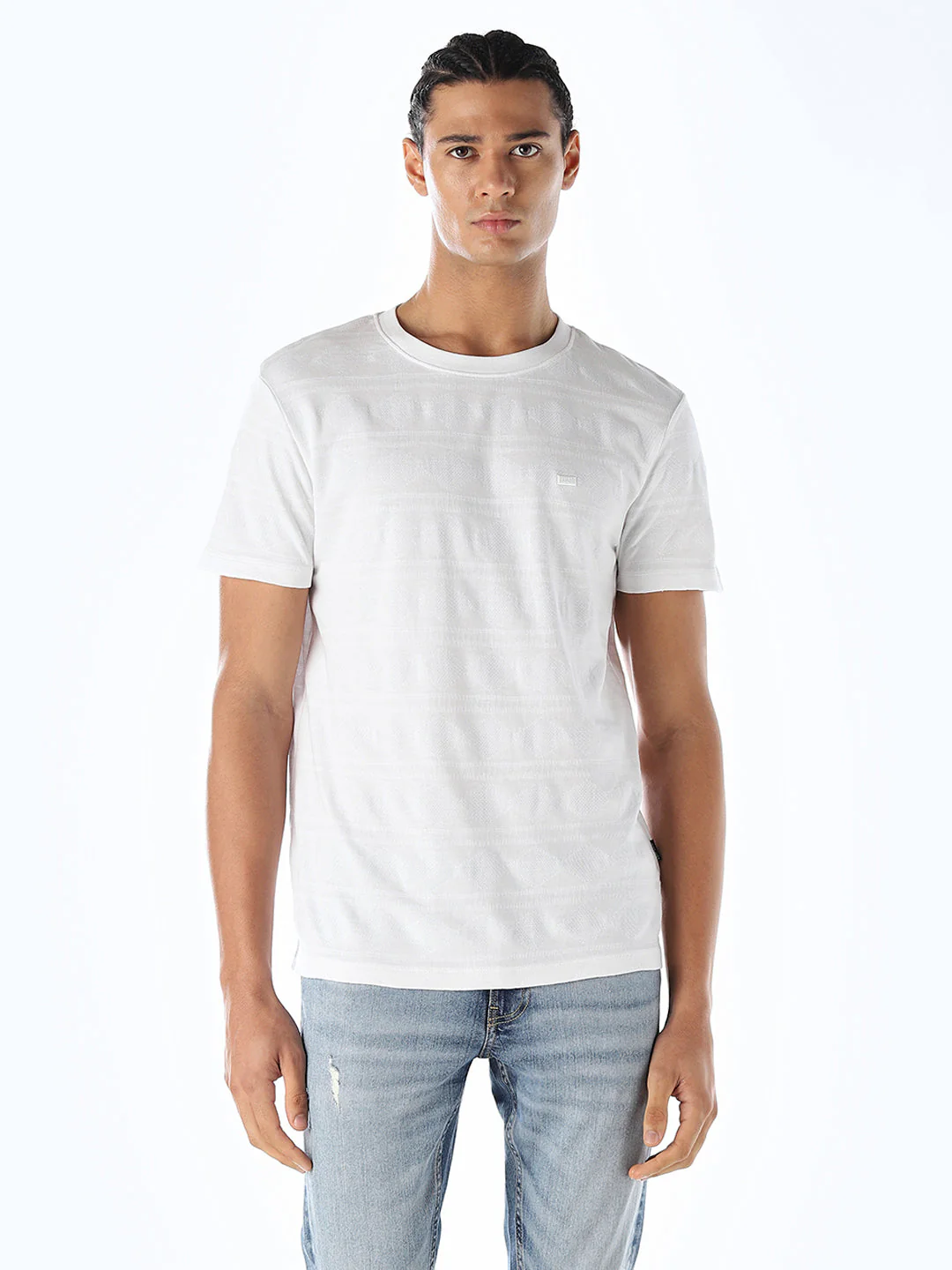 Jacquard Cotton T-shirt - White - Image 2