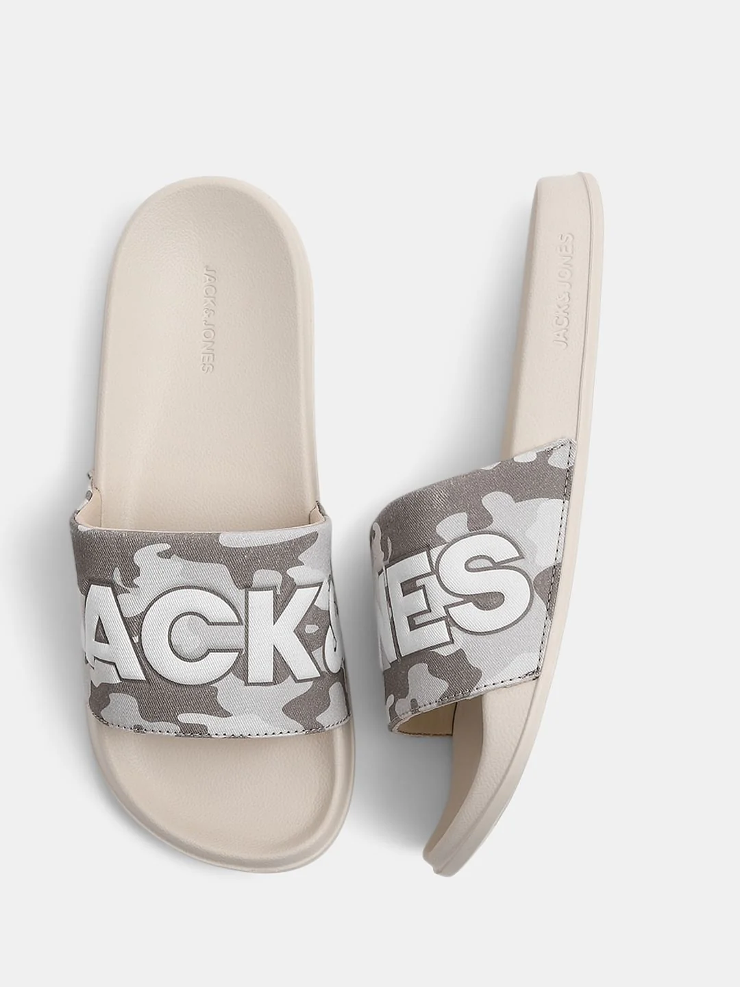 Beige Camo Embroidered Logo Pool Sliders - Image 3