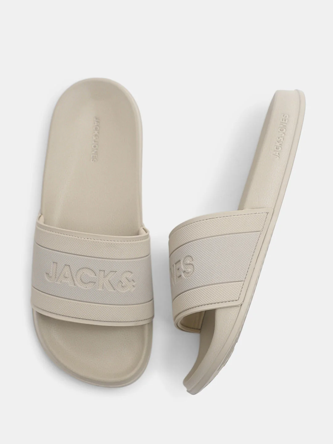 Beige Logo Print Pool Sliders - Image 3