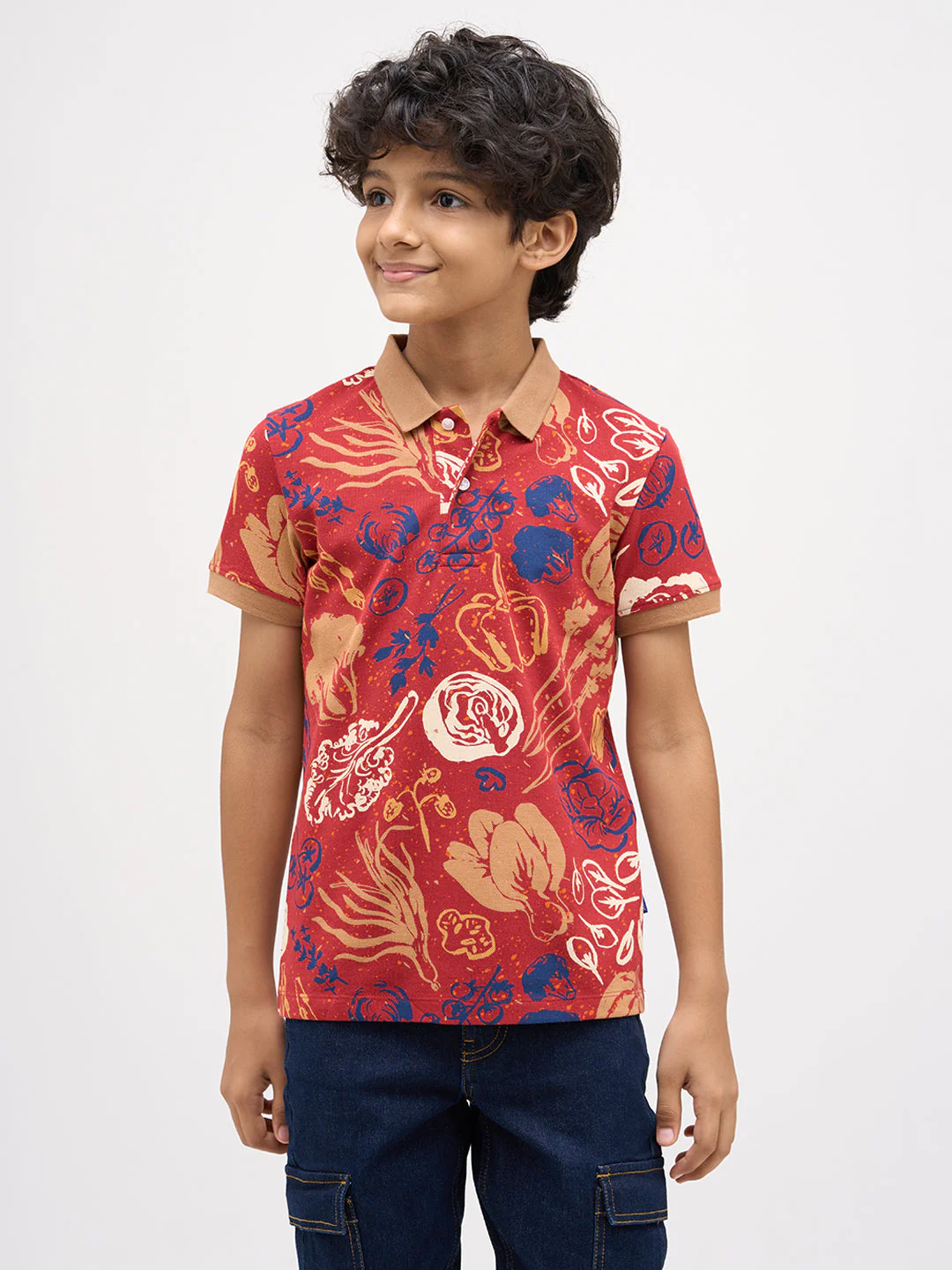 Boys Red Veggies Print Polo - Image 2