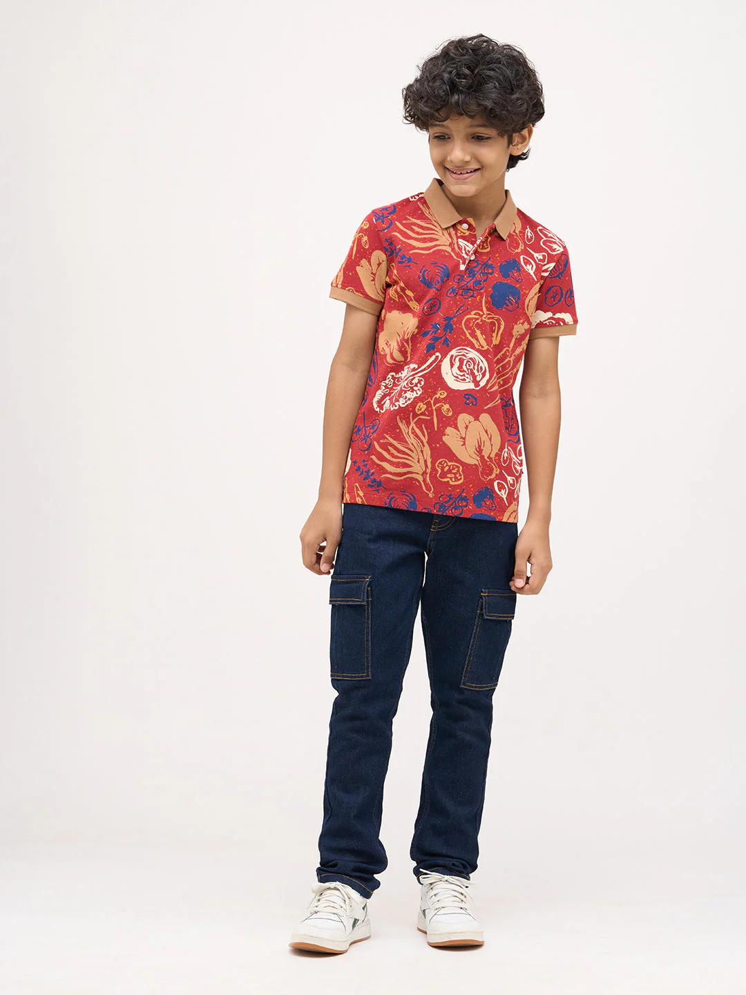 Boys Red Veggies Print Polo - Image 5