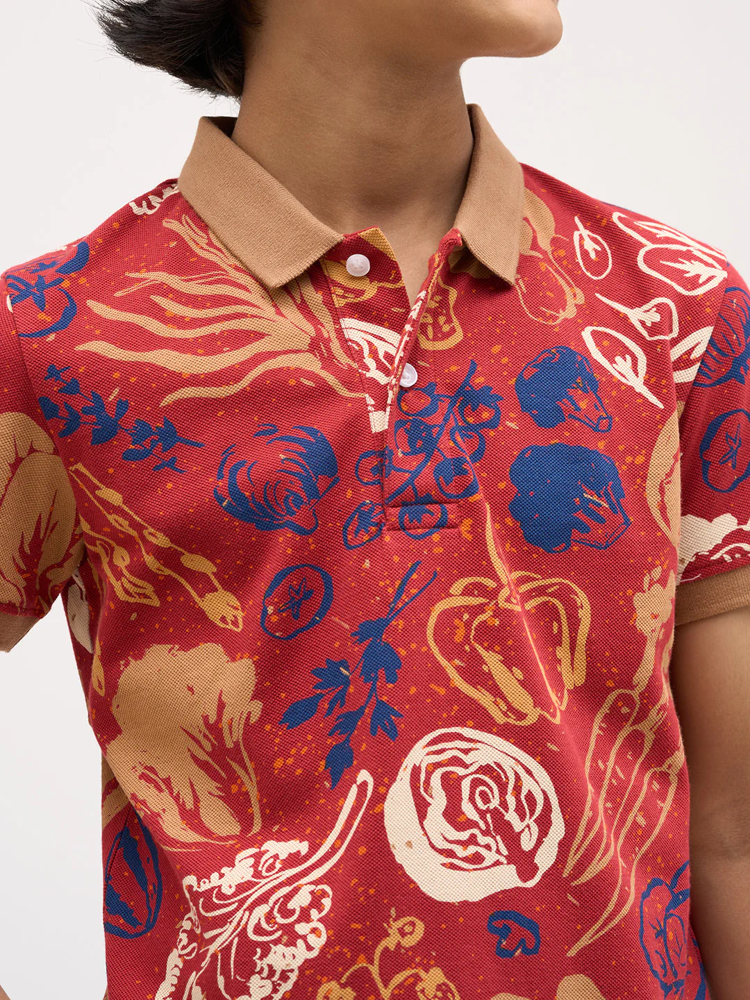 Boys Red Veggies Print Polo - Image 6