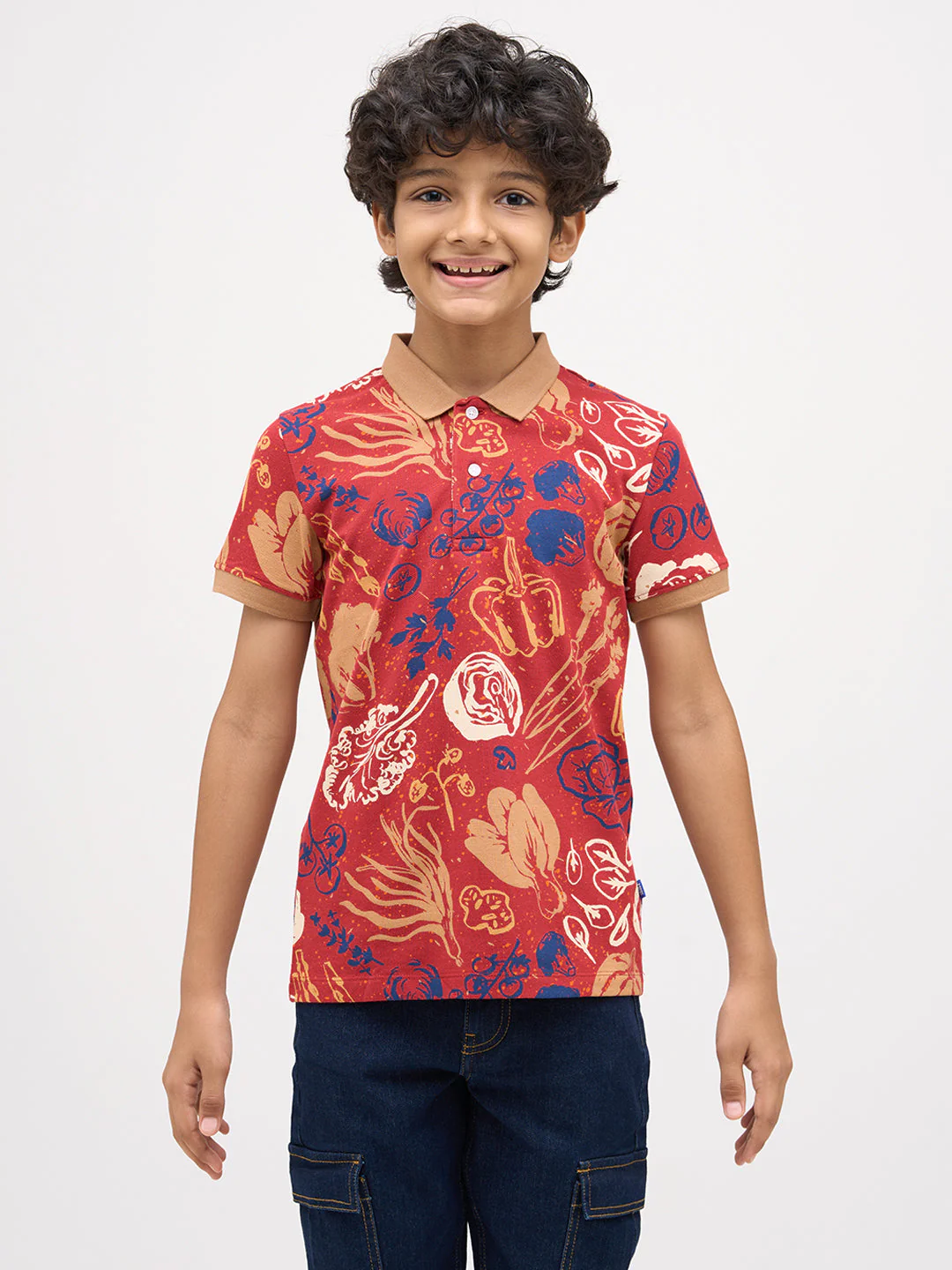 Boys Red Veggies Print Polo - Image 8