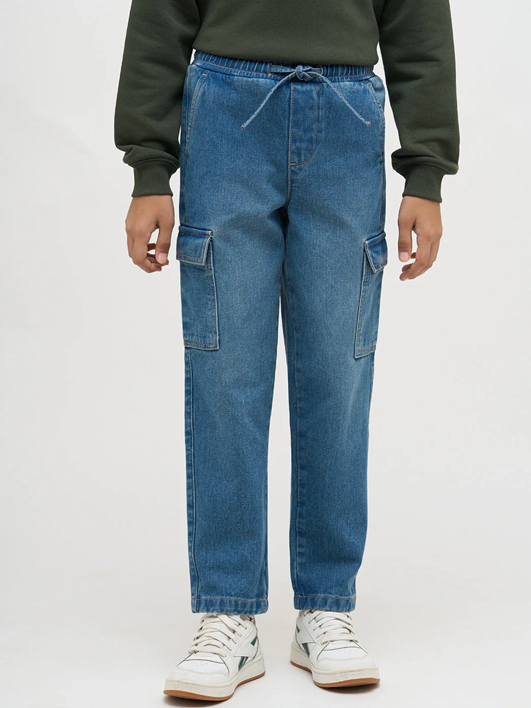 Boys Blue Washed Cargo Jeans - Image 2