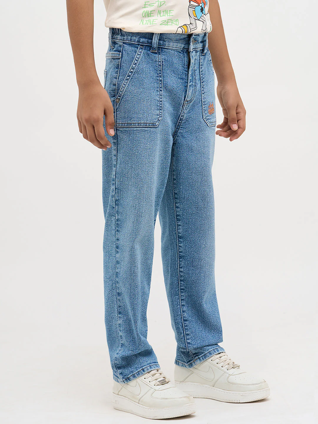 Light Blue Patch Pocket Loose Fit Jeans - Image 3