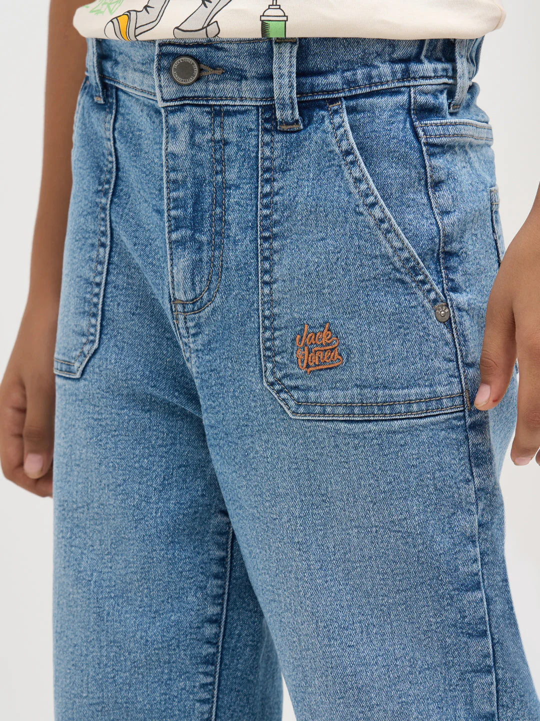 Light Blue Patch Pocket Loose Fit Jeans - Image 6