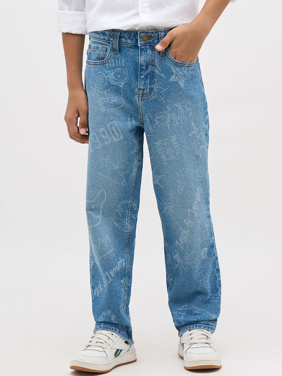 Blue Washed Printed Loose Fit Jeans - Image 2