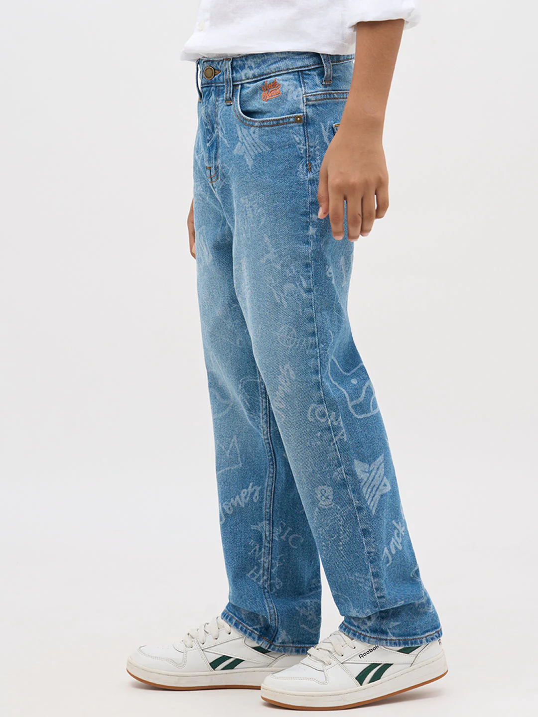 Blue Washed Printed Loose Fit Jeans - Image 3