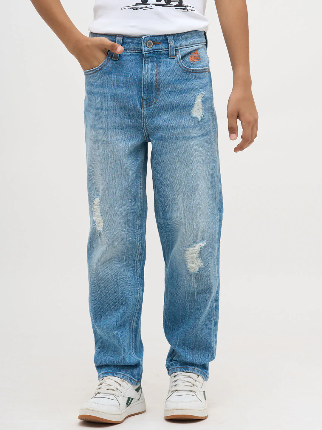 Blue Distressed Regular Fit Jeans - Image 2