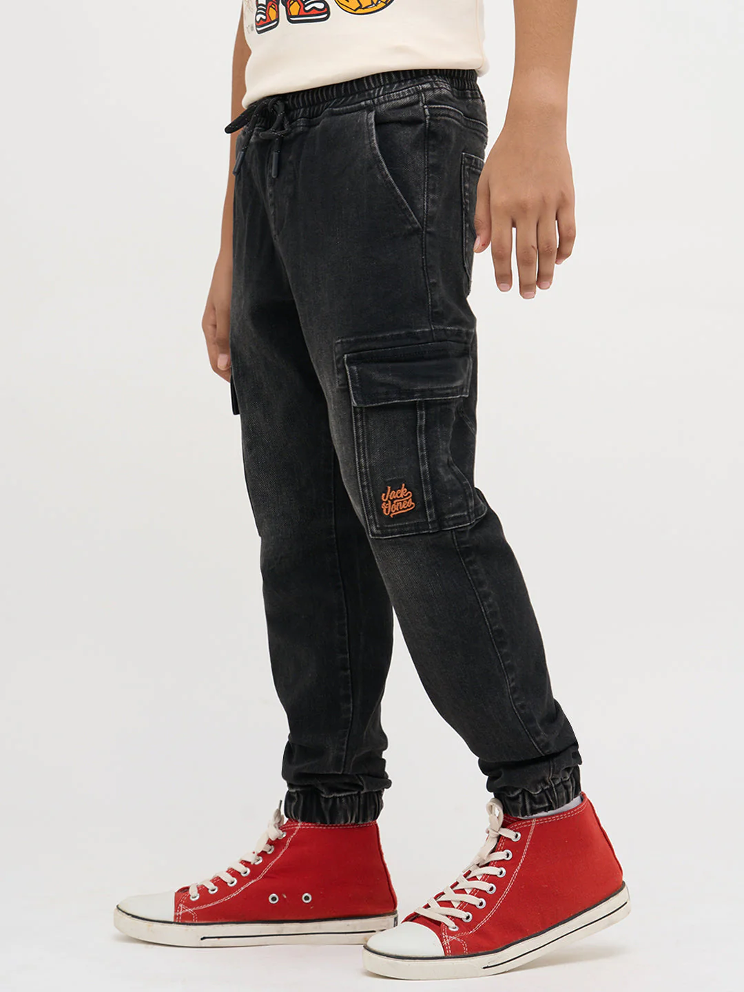 Black Cotton Faded Jogger Jeans - Image 3