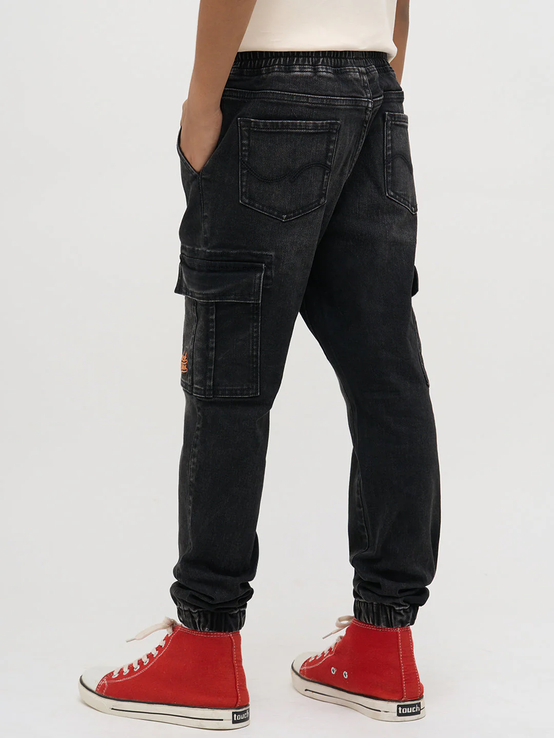 Black Cotton Faded Jogger Jeans - Image 4